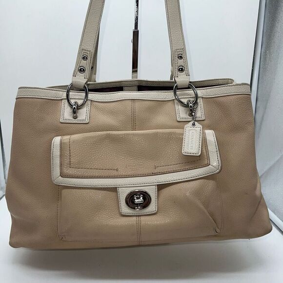 Coach Handbags - Coach‎ 2012 Tan and Cream Penelope Pebbled Leather Bag